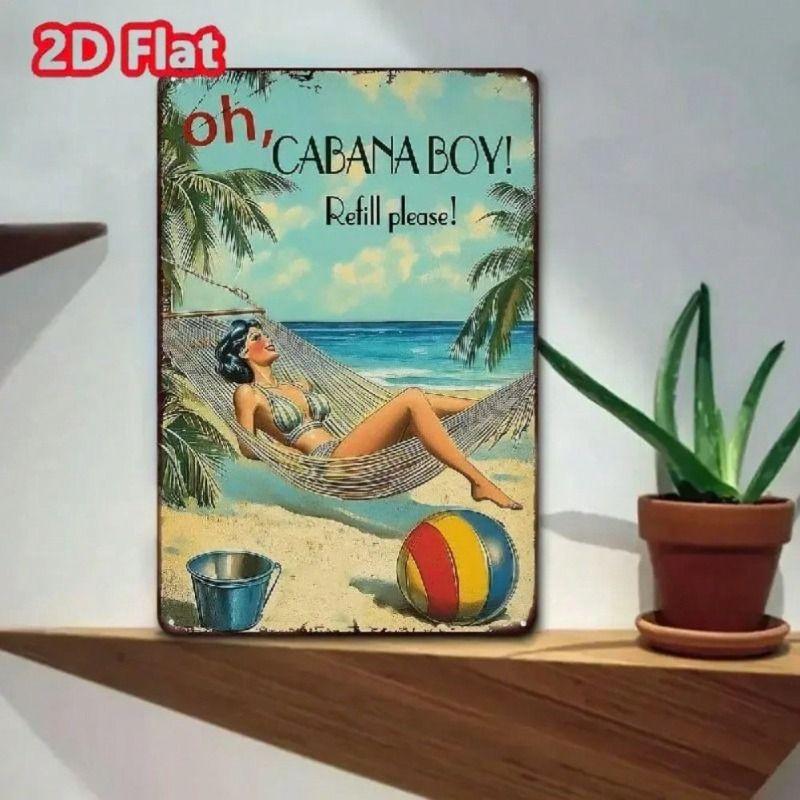 

Metal Sign Vintage Tiki Bar Beach Scene Wall Art Decor for Living Room