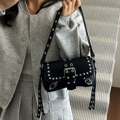Trendy Punk Style Armpit Bag Large Capacity Underarm Bag Vintage Style Handbag Rivet Design Shoulder Bag For Women