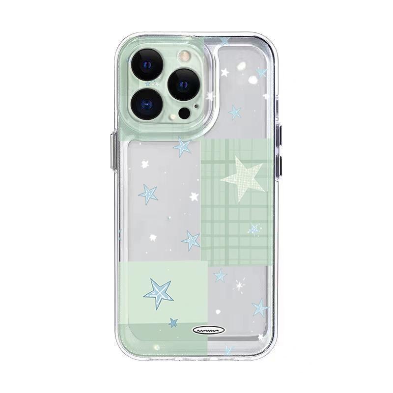 Cute Plaid Star Clear Phone Case for iPhone 17 16 Plus 15 Pro Max 14 Pro 13 12 11 17 Air 16E X XR XS 7 8 Plus Shockproof Cover