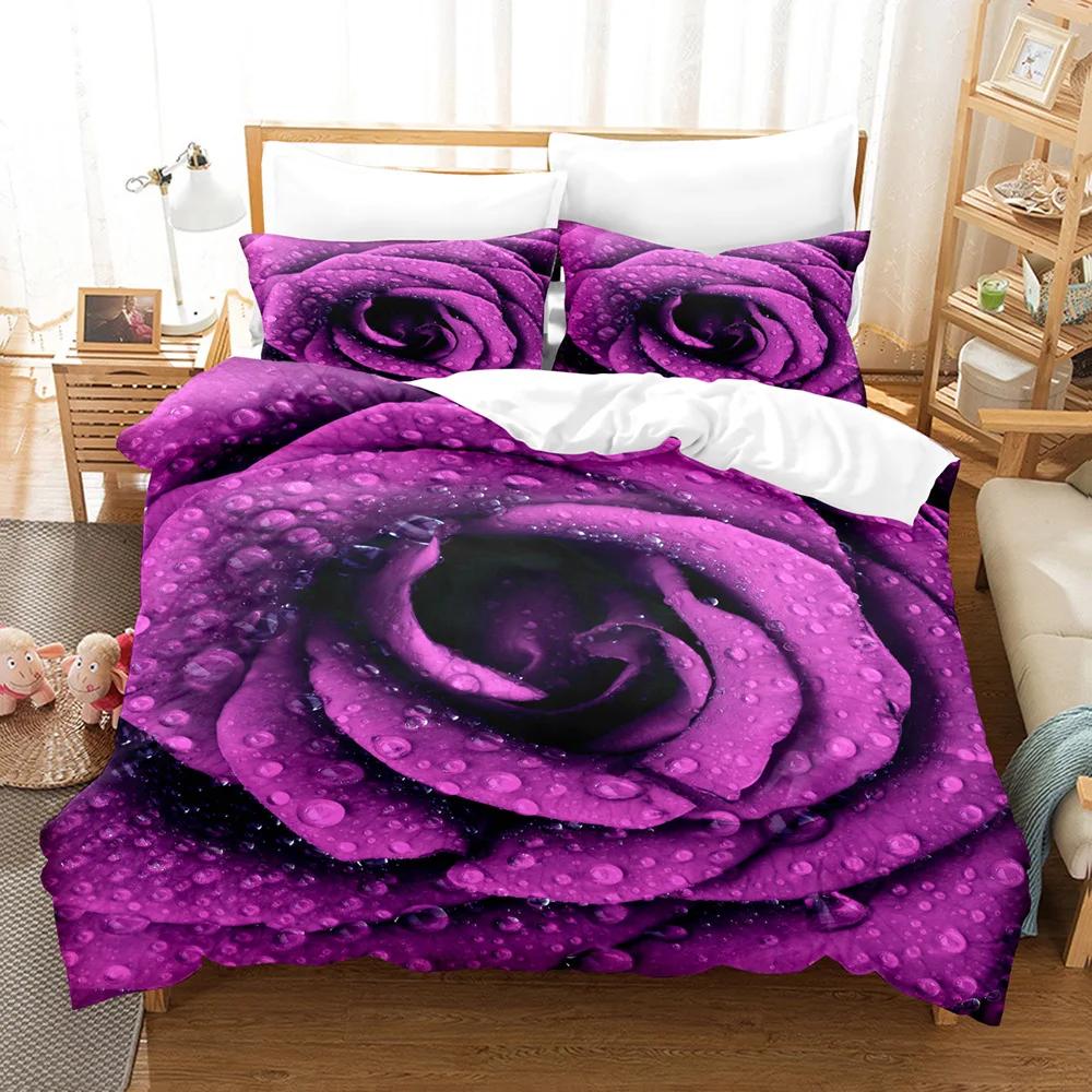 Wedding Theme Rose Bedding Chinese Wholesale Home Textile Quilt Bad Cover Set Marry Decoration Bedclothes Hd 5D Red Rose Flower
