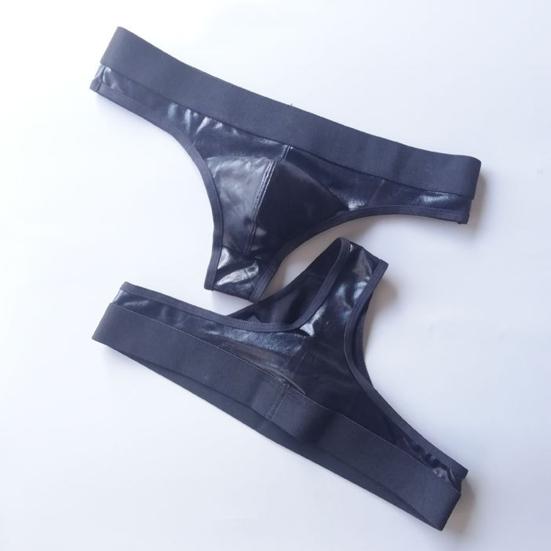 Culottes pour hommes Club Élasticité Couleur contrastée Séchage rapide Surface brillante Taille basse Vêtements de club Sous-vêtements en similicuir String pour hommes Night-club