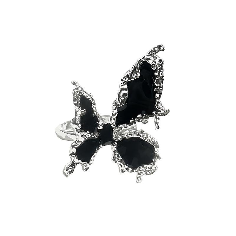 [Butterfly Jewelry] Oil Dripping Butterfly Open Ring Full Of Diamonds Zircon Fashion French High Sense Ring