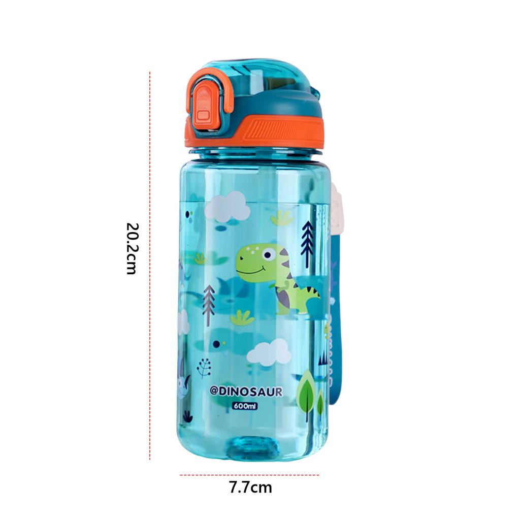600ml Dinosaur Water Bottle with Silicone Straw Cartoon Water Sippy Cup Leakproof Portable Straw Cup Outdoor Summer Water Cup