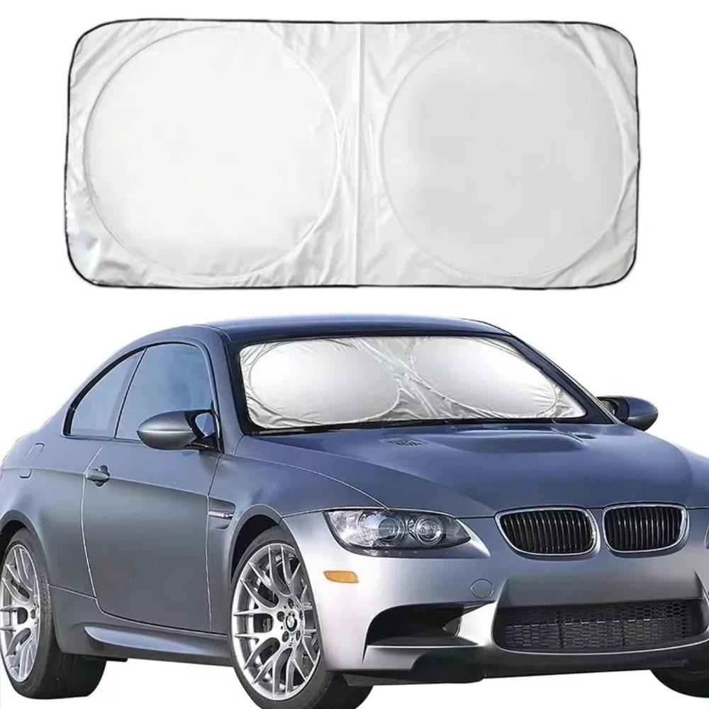 Silver Coated Double Circle Car Sunshade Summer Sunshade and Sunscreen Cloth Universal Foldable Storage for Car Front Windshie чёрный