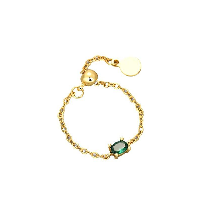 Light Luxury Vintage Colored Diamond Chain Sliding Ring Women Niche Design Statement Index Finger Jewelry Fashion
