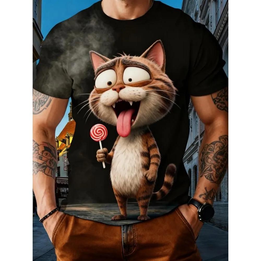 Fashionable Personalized Fun Animals T-shirt Men's Casual Plus Size Comfortable Round Neck Short Sleeved T-shirt