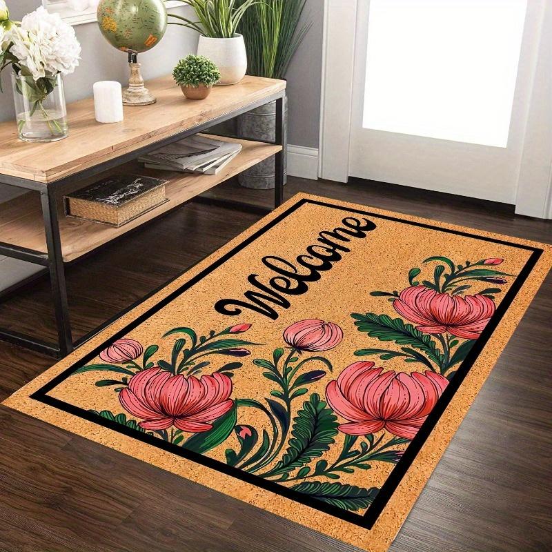 Elegant Floral Welcome Doormat - Beautiful Pink Flower Design for a Charming Home Entrance, Perfect for Spring and Summer Decor