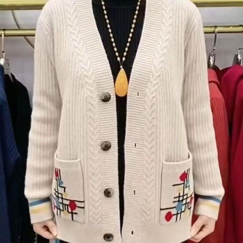 Autumn Winter Women's Knitted Cardigan Sweater Thickened Plus Size Cardigan Jacket V-neck Twist Loose Knitted Short Jacket