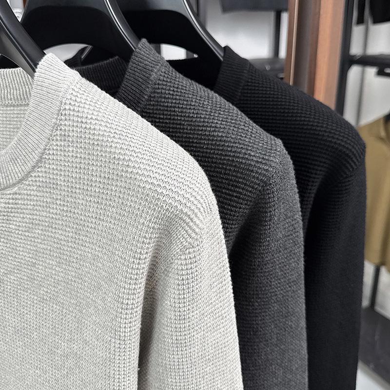 Men's Casual Cotton Knitwear Sweater - Solid Color, Long Sleeve, Versatile, Trendy Autumn/Winter Top