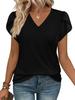 Women's lace T-shirt spring and summer European and American women's clothing new bubble sleeve lace V-neck pullover top women