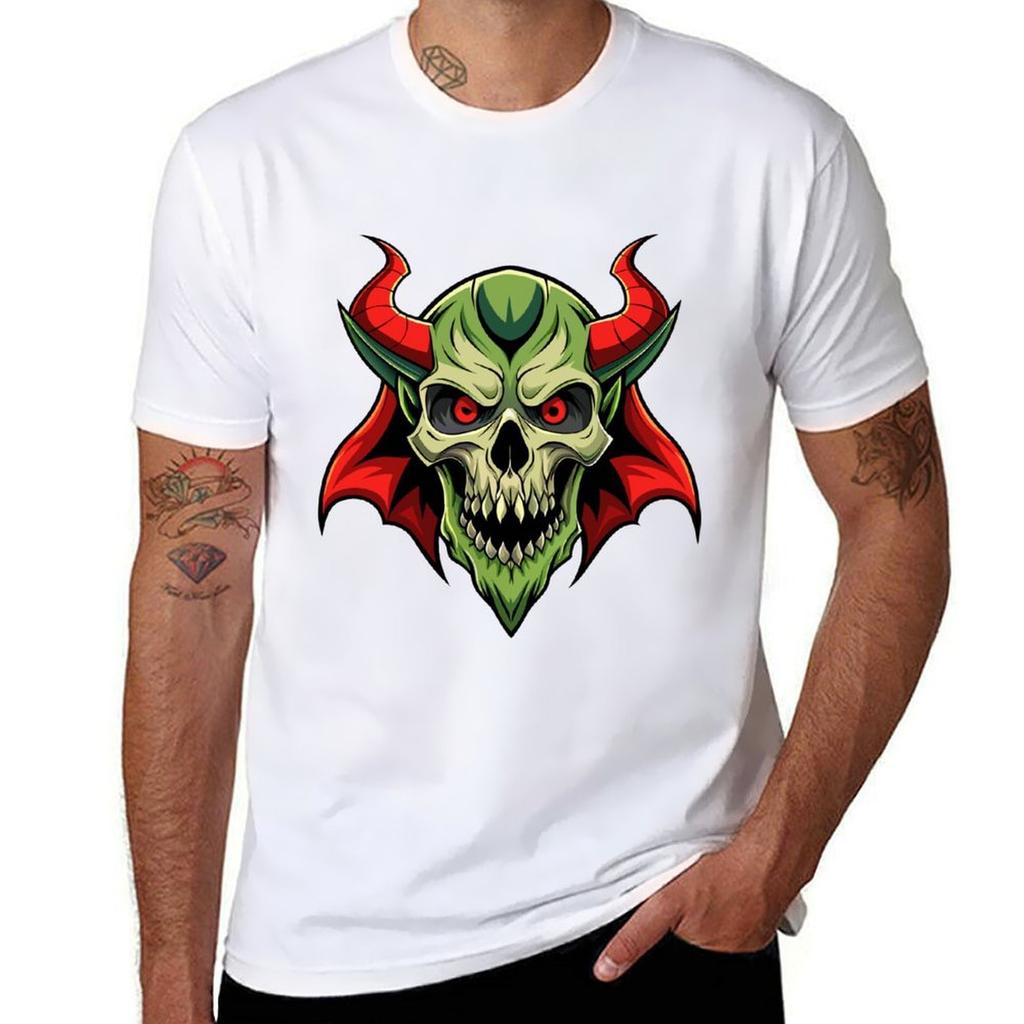 Trending Illustration Of A Demon Skull T-Shirt Casual Loose Fit Short Sleeve T-Shirt