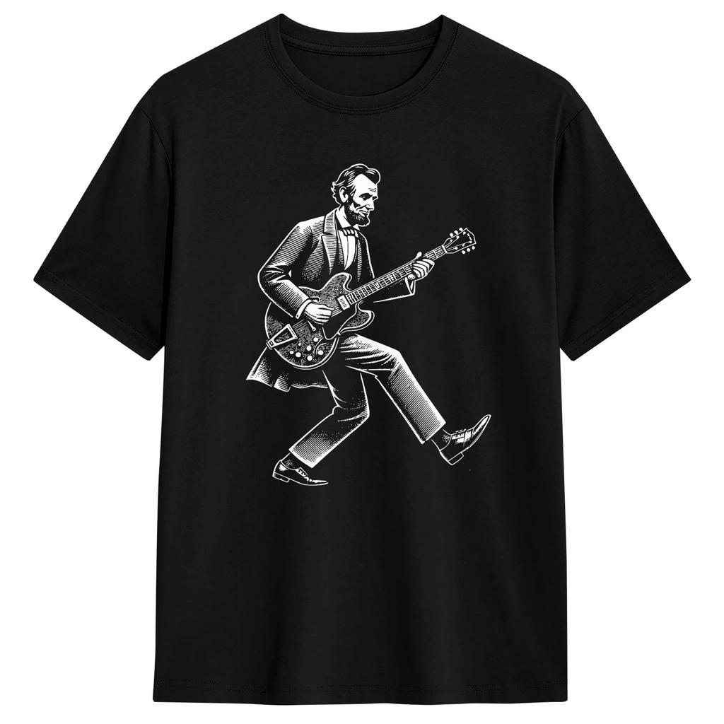 Abraham Lincoln Playing Guitar Retro Music T Shirt Summer Classic Tshirts Pure Cotton Leisure Tshirt For Unisexs Design Tees