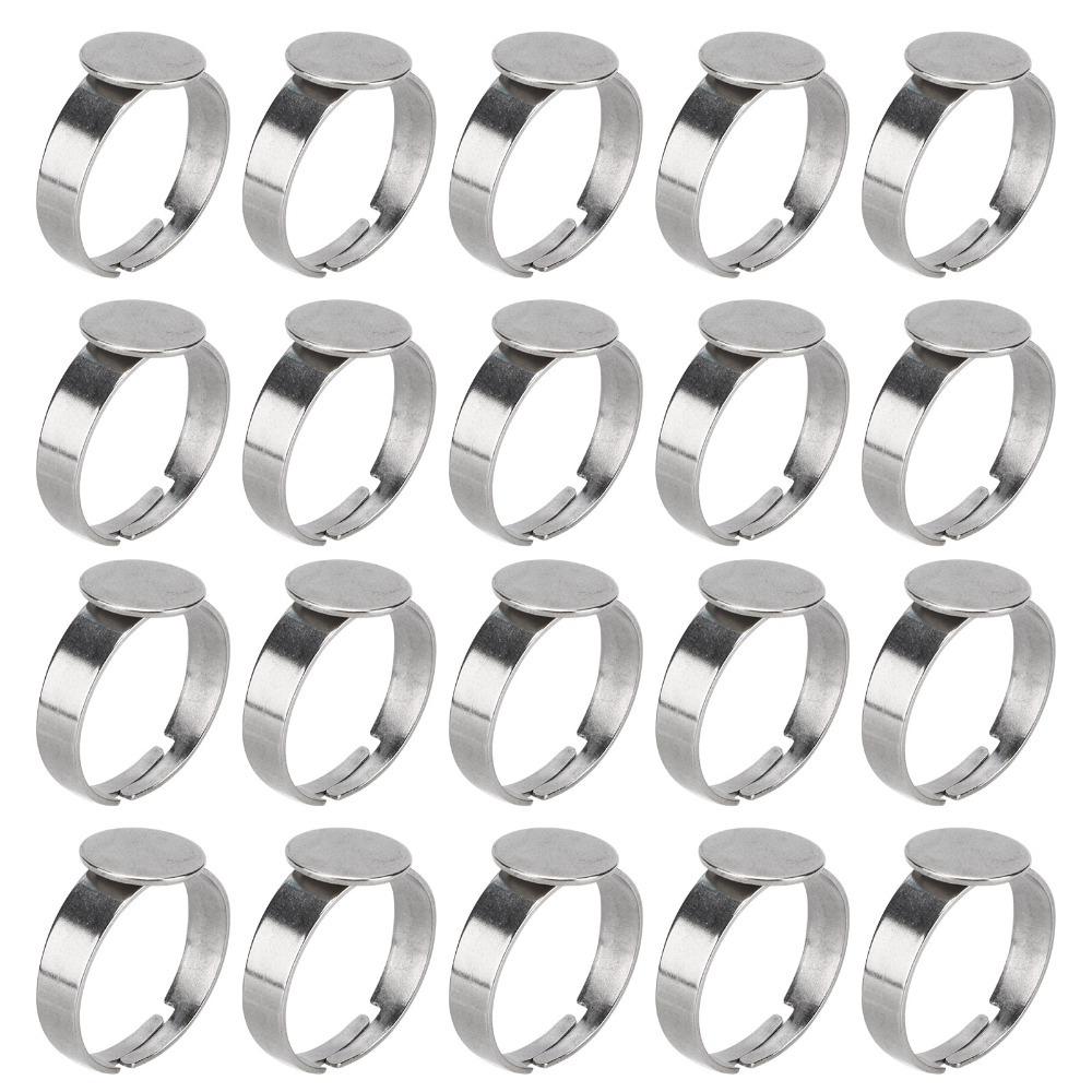 20pcs Adjustable Adjustable Rings Flat Base Stainless Steel Rings Flat Rings Jewelry Craft
