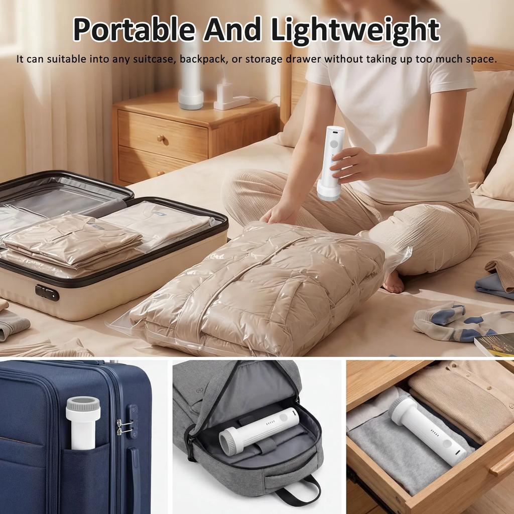 Electric Air Pump for Vacuum Seal Bag Travel Compression Packing Portable USB Rechargeable Space Saver for Clothing Organizer