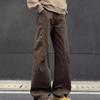 Maillard coffee washed jeans men's trendy brand straight American retro diagonal scimitar pants trendy
