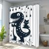 1Pc Funny Dinosaur & Cat Shower Curtain For Bathroom - Stylish Polyester Fabric With 12 Hooks, 70.8X70.8 Inches, White With Blac