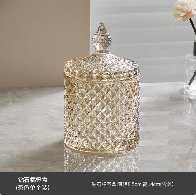 

Dark Grey Crystal Glass Storage Jar with Cover Canned 600ML Diamond Cans Sugar Cotton Swab Box Household Organizer Decoration
