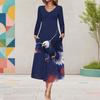 Women Plus Size V Neck Long Sleeve Star Swirl Print A Line Midi Dress With Pockets