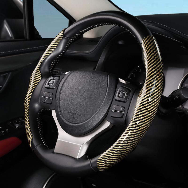 36cm Carbon Fiber Car Steering Wheel Cover Non-slip Sports Ultra-thin Card Cover Summer Auto Handle Protective Cover Type D