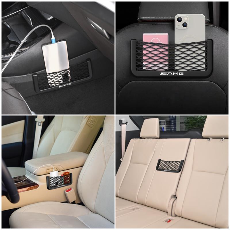 JBCR1 Car Mesh Storage Bag Magic Sticker Fixed Interior Organizer Pocket For Mercedes Benz AMG GLC W203 W206 W220 W205 W211 W212 W201