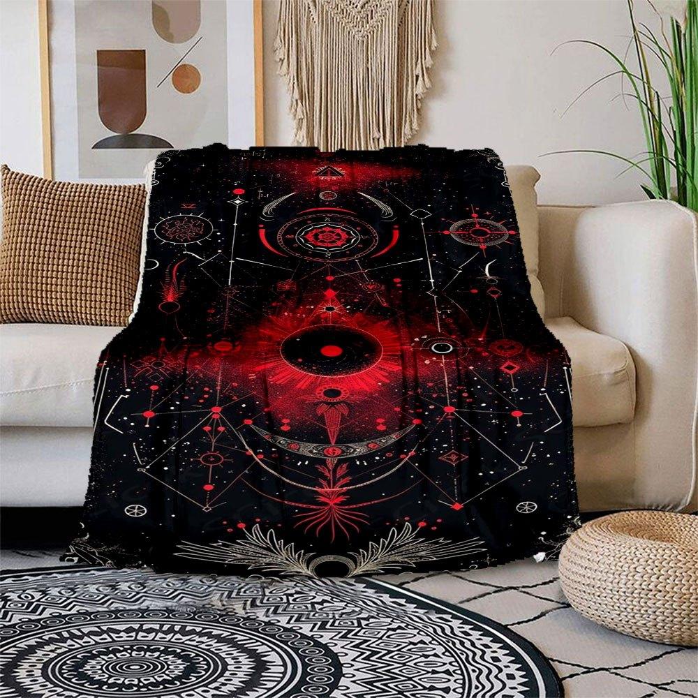 Гобелен  Красные Мистические Символы  - Духовный Декор  Плед Фланелевый Плед для Дивана, Кровати, Путешествий, Кемпинга, Офиса 100x150cm