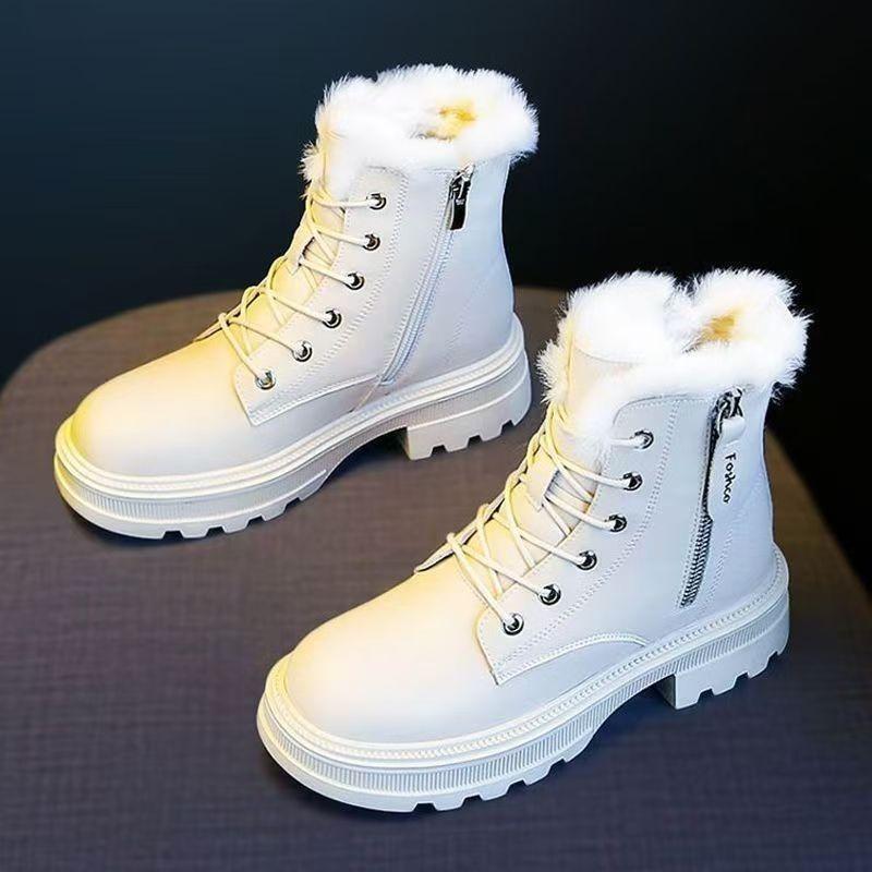 Women Casual Thick Sole Fleece Lined Warm Winter Mid Top Snow Boots