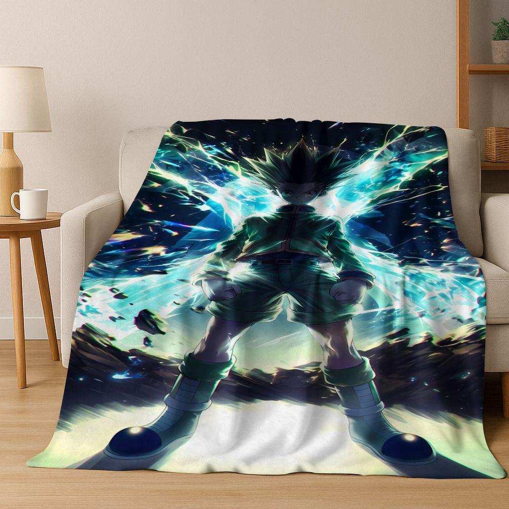 Anime HUNTER X HUNTER HXH Gon Freecss Killua Cartoon Flannel Blanket,Cozy Soft Throw Blanket for Home Bedroom Bed Sofa Cover Kid
