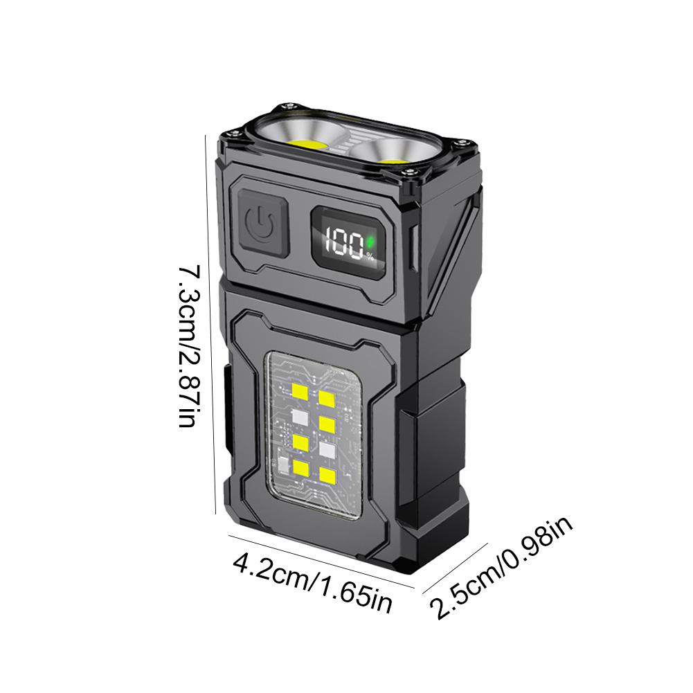 COB SMD Pocket Emergency Lantern Power Display Powerful Mini Torch Rotatable LED Keychain Flashlight for Camping Fishing Walking