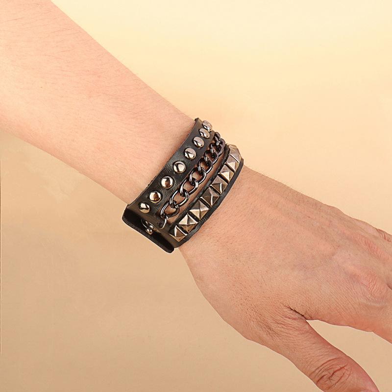 Punk Bracelets PU Leather Studded Bracelet Adjustable Goth Cuff Bracelet Gothic Rivet Buckle Wristband for Men Women Emo Jewelry