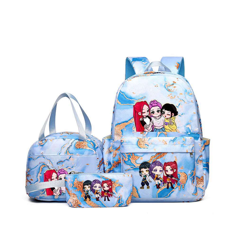 KPOP Dämonenjägerin Girlgroup Rucksack, Brotdose & Federmäppchen Set - Anime Schultasche & Bento Box Kombi