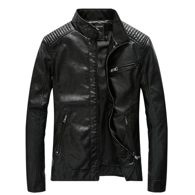 Spring and Autumn Casual Men's Leather Jacket, Splicing Locomotive Retro Fashion Leather Jacket Men's Jacket