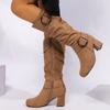 Autumn and Winter New Long Boots for Women, But Mid-knee Boots, Suede High-heeled Belt Buckle for Women's Boots
