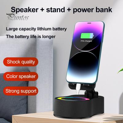 Obrotowy o 360 stopni stojak na telefon z bezprzewodowym głośnikiem Bluetooth i oświetleniem RGB, regulowanym pod względem wysokości uchwytem na telefon komórkowy