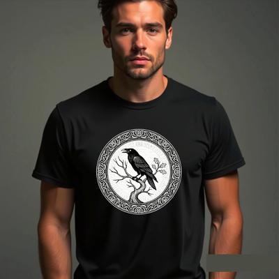 Gothic Raven Crow Celtic Norse Valhalla Odin Tree Gothic Apparel Mens T-Shirt