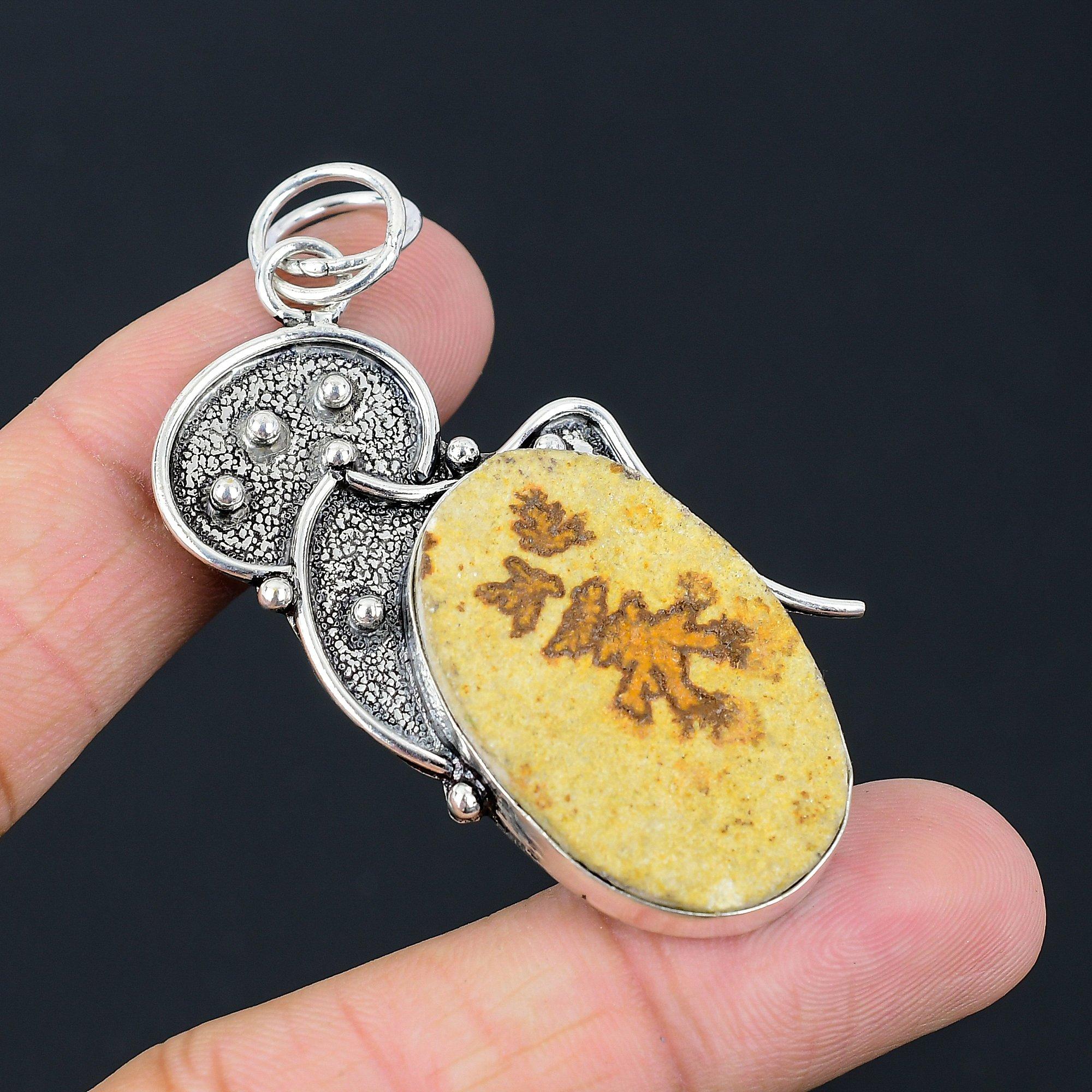Daughters Day Sale 925 Sterling Silver Psilomelane Dendrite Stone Ethnic Pendant