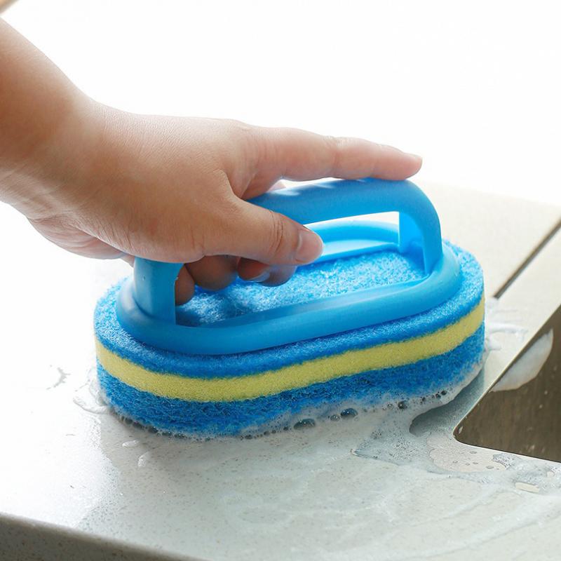 Household Cleaning Brush With Handle Dish Soap Bathroom Kitchen Tub Thicken Scrubbing Sponge Wipe Durable Tools Accessories Home