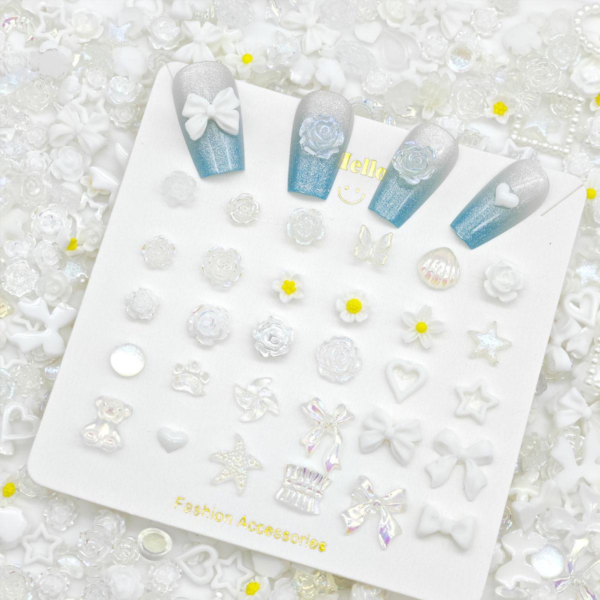 

Popular White Series Nail Art Bow & Camellia Resin Charms Blind Box