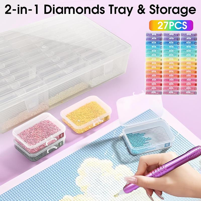 2 in 1Diamond Art Tray Storage Box, Diamond Printing Tools Accessories, Desk organizer Box For DIY Crafts Accessories Jewelry Be