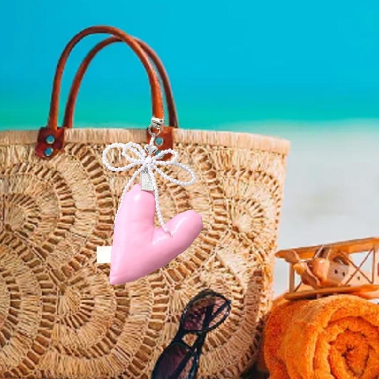 Eye Catching Beaded Keychain Padded Heart Bowknot Phone Charm Unique Keyring Bag Pendant for Car Key Purse Backpack