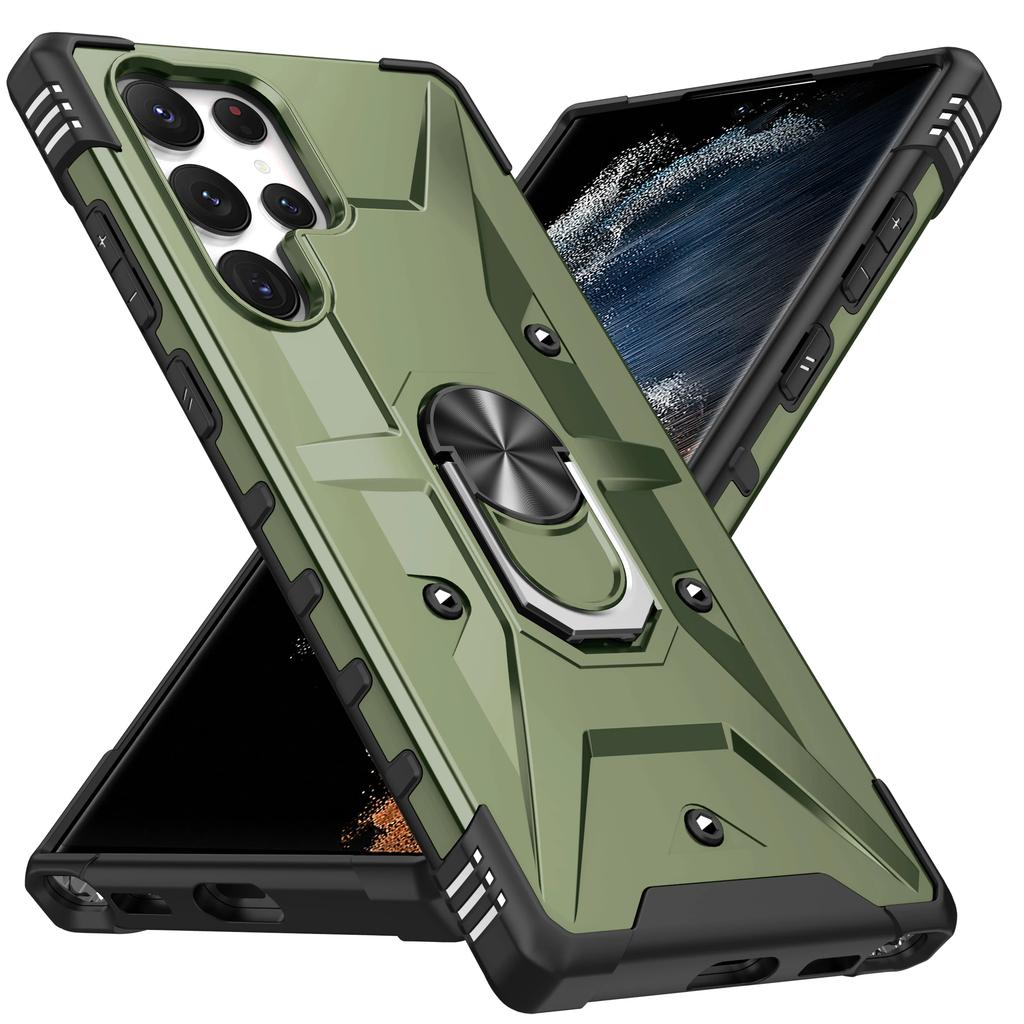 For Samsung Galaxy S22 S23 S24 S25 Ultra Plus A14 A34 A54 A15 5G Shockproof Heavy Duty Armor Phone Case Cover Ring Kickstand