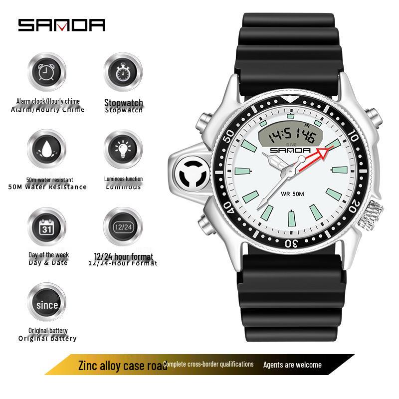 Sanda Trendy Large Dial Watch for Men and Women - Multi-functional, Waterproof, Sport Outdoor Electronic Watch for Teens.