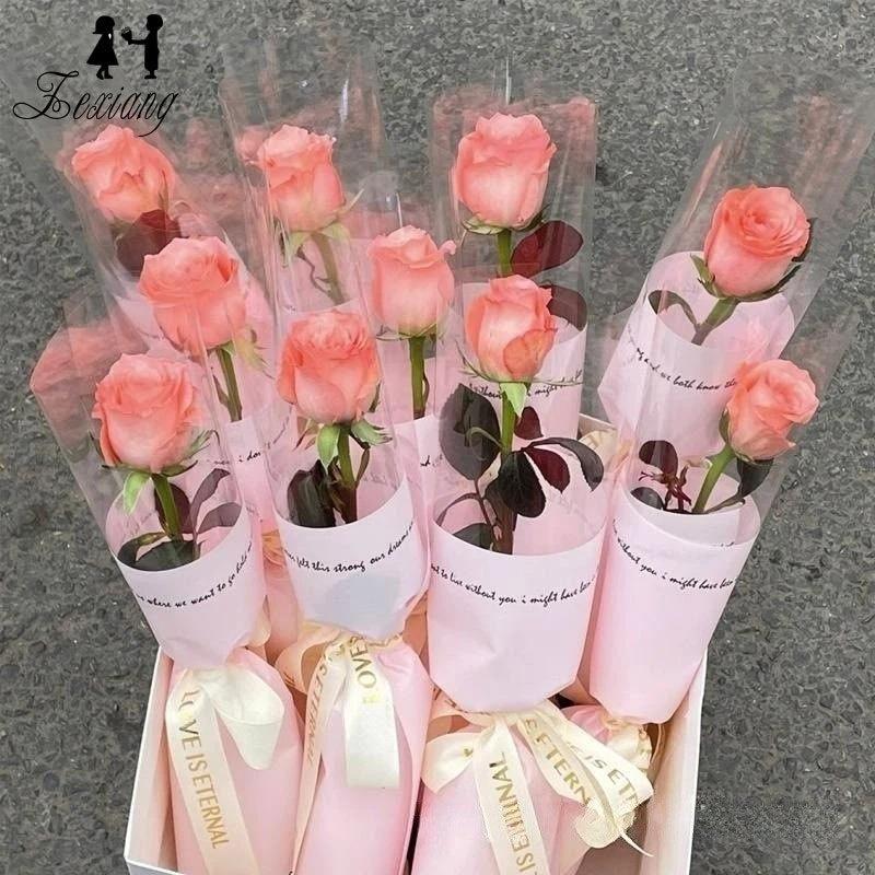 20Pcs Flower Wrappers Colorful Transparent Bag Single Bouquet Wrapper For Bouquet Flower Wrapper Waterproof Diy Gift