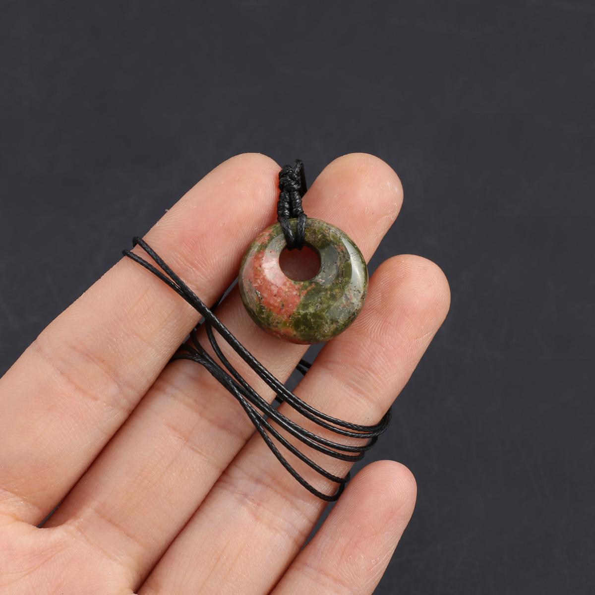 

1шт кристалл ожерелье кулон, круглый натуральный камень агат содалит нефрит аметист драгоценный камень кулон ожерелья для женщин мужчин ювелирные изделия подарки на день рождения 18 мм 1Pc-Unakite/18mm