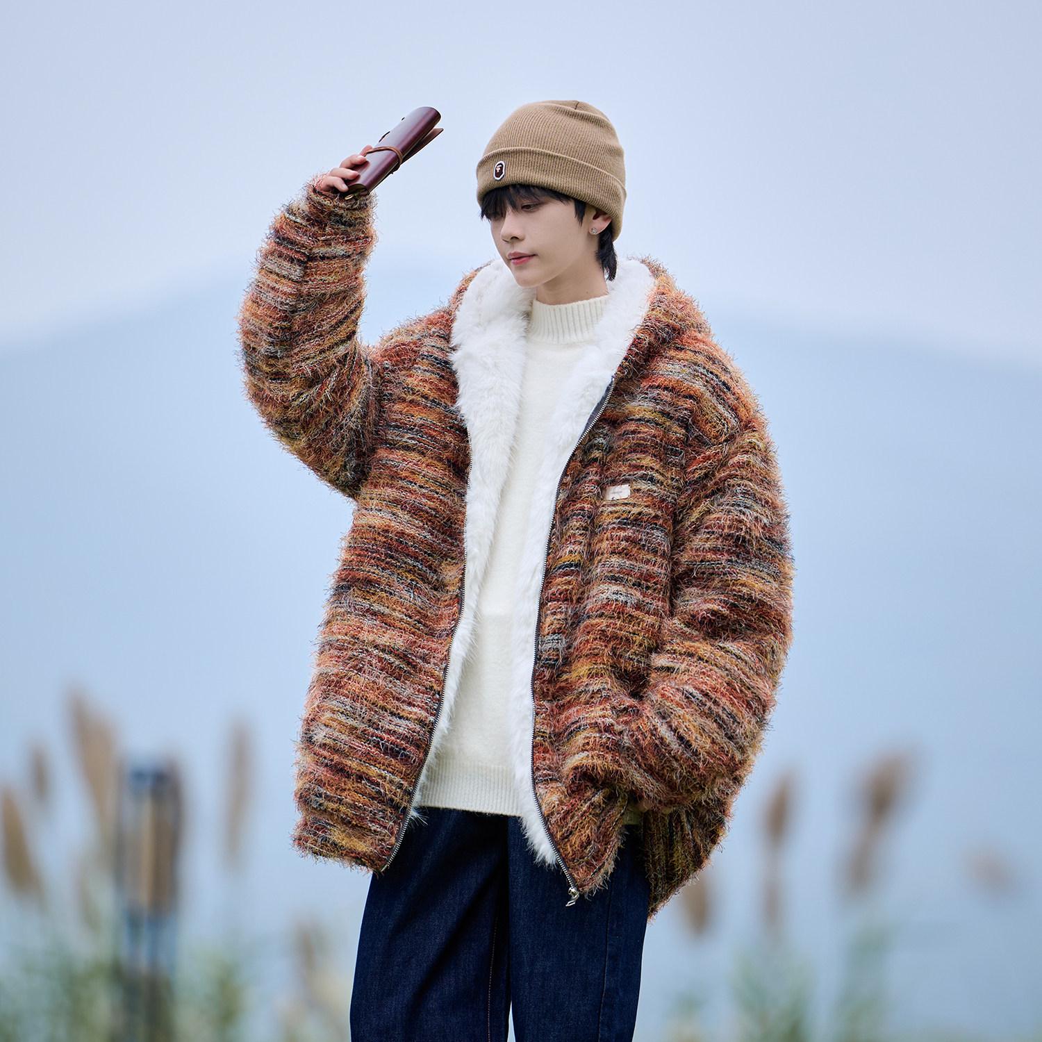 Men s Winter Gradient Hooded Lambswool Cotton Jacket XL