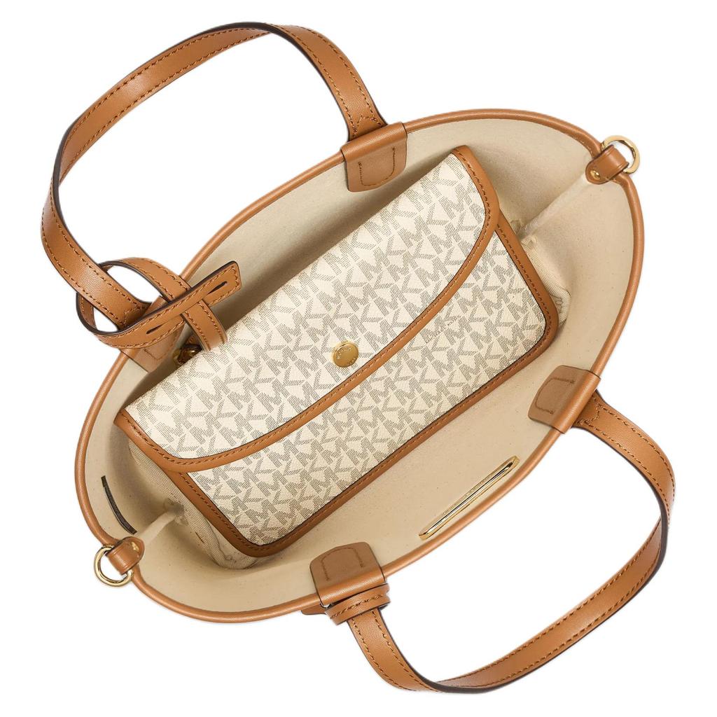 Michael Kors MK Eliza Monogram Tote Bag Women Tote Bags Vanilla-White Acorn-Brown 30F5GZAT0B-WHITE