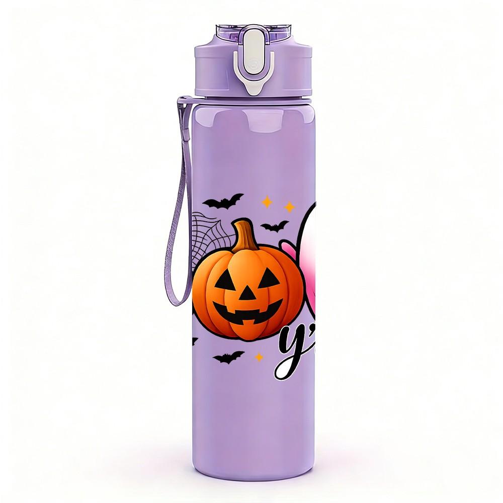 1PC Boo Fall Pumpkin Ghost Letter 750ml Color Plastic Sports Water Bottle Leakproof Flip Straw Lid Suitable for Sports Office Home Use