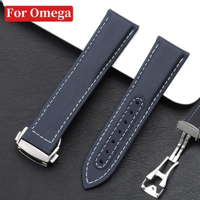 Sailcloth Nylon Watch Straps for Omega for Seamaster Strap Butterfly Buckle Universal Canvas Leather Watchband 20 22mm Bracelets