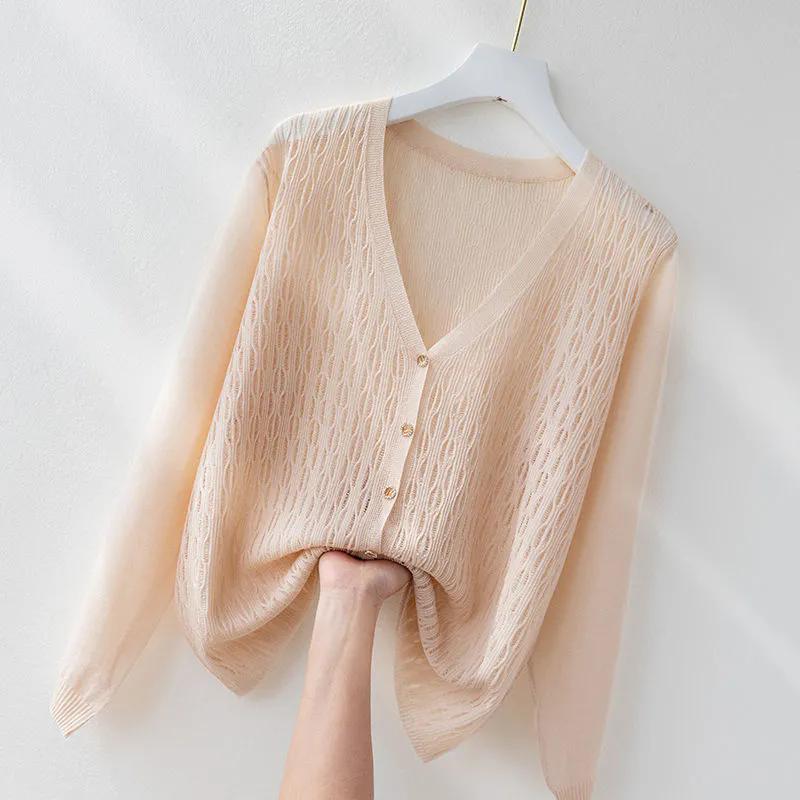 WTEMPO Casual Versatile Long Sleeve Button Sweater Cardigans Women's Large Size Solid Color V-Neck Loose Knitted Cardigans