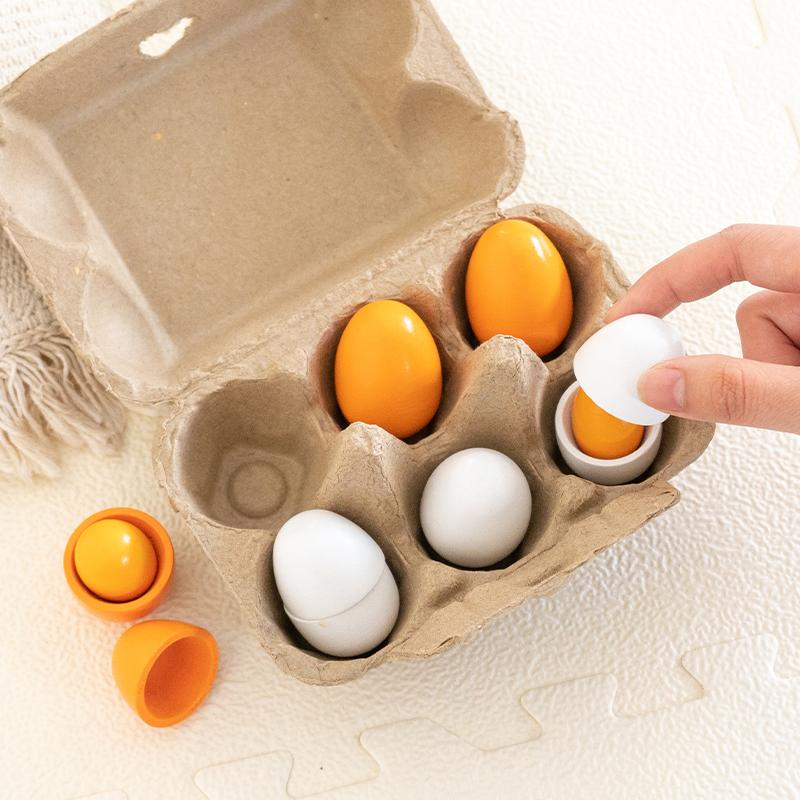 

6pcs Wooden Eggs Toy Egg Kitchen Toys Kids Play Food Cooking Kitchen Pretend Play Food Set for Baby Early Development & Learning
