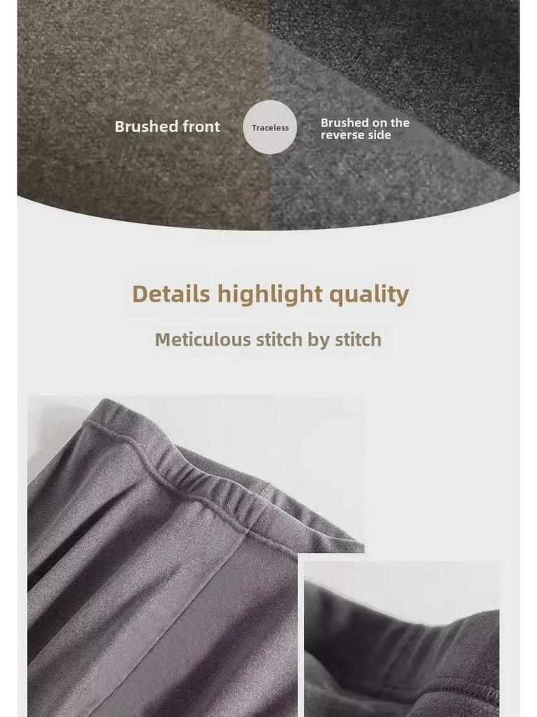 Pantaloni termici fără cusături pentru bărbați, amestec de lână, cu genunchiere pentru iarnă